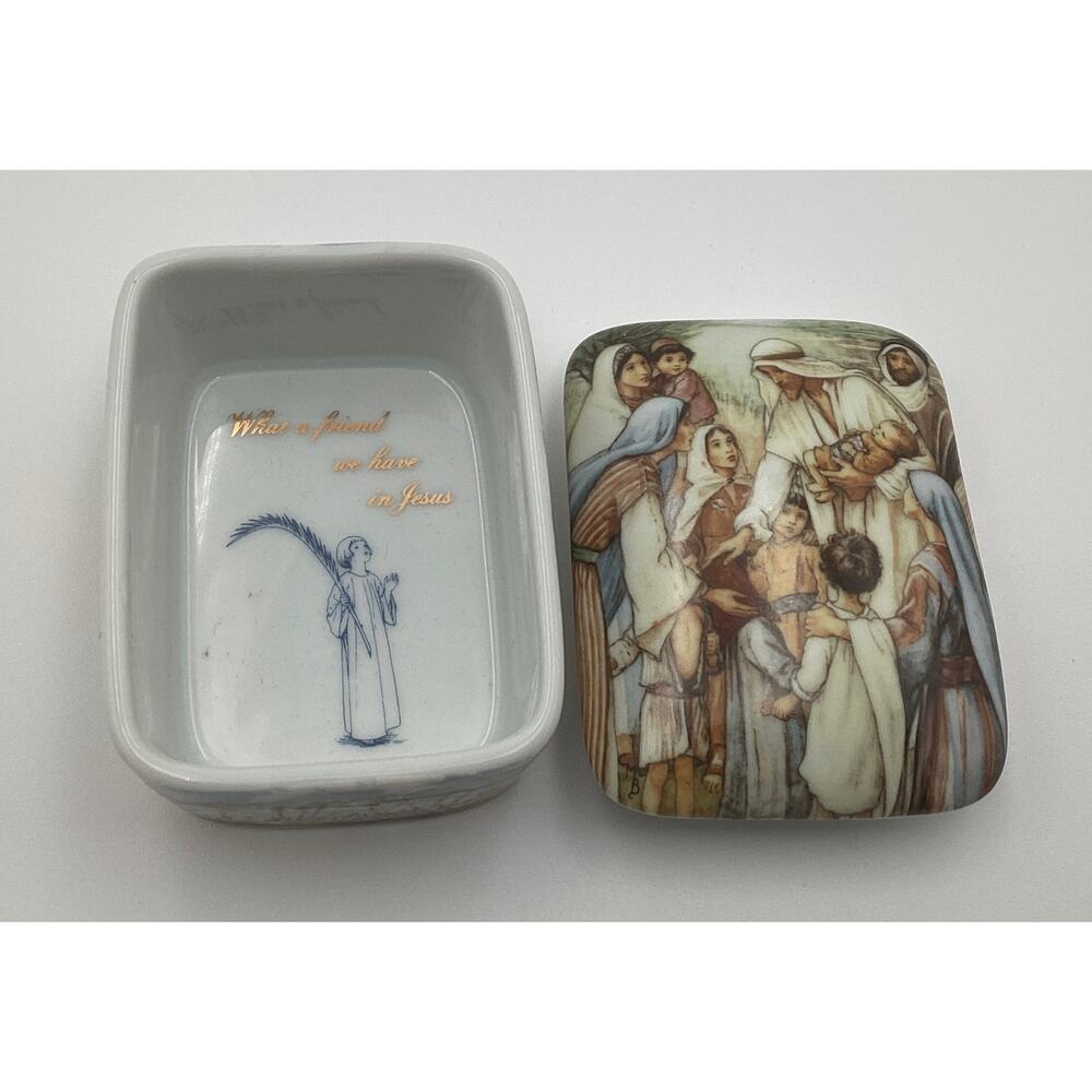 Vintage musical porcelain trinket box “what a friend we have in Jesus”